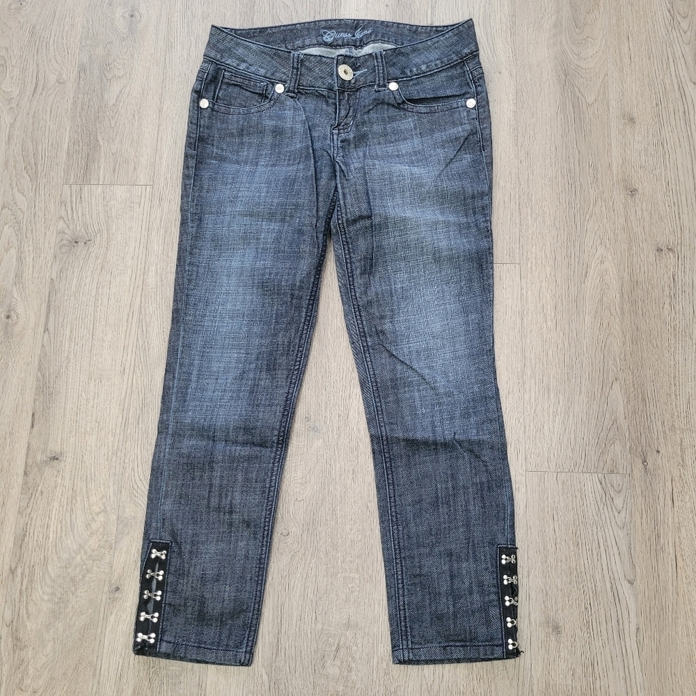 Guess Dark Blue Denim Jeans Cropped Silver Buckles Ankle Size: 27